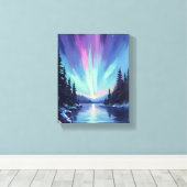 Aurora Borealis | Noorderlicht Aquarel Canvas Afdruk (Insitu (Houten vloer))