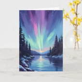 Aurora Borealis | Noorderlicht Aquarel Kaart (Gele Bloem)