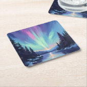 Aurora Borealis | Noorderlicht Aquarel Kartonnen Onderzetters (Schuin)