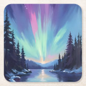 Aurora Borealis | Noorderlicht Aquarel Kartonnen Onderzetters (Voorkant)