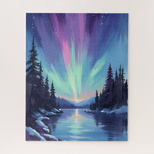 Aurora Borealis | Noorderlicht Aquarel Legpuzzel (Verticaal)