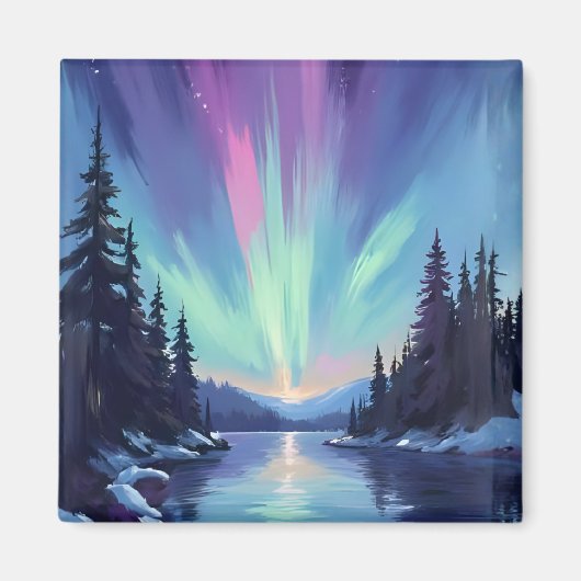 Aurora Borealis | Noorderlicht Aquarel Magneet (Voorkant)