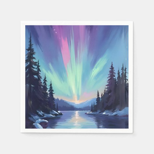 Aurora Borealis | Noorderlicht Aquarel Servet (Voorkant)