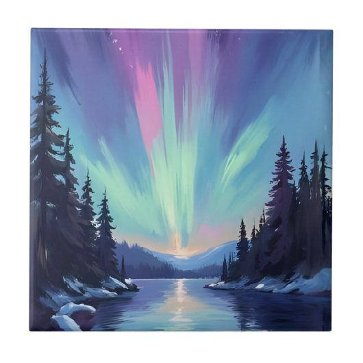 Aurora Borealis | Noorderlicht Aquarel Tegeltje (Voorkant)