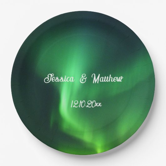 Aurora Borealis Noorderlicht Bruiloften Papieren Bordje (Voorkant)