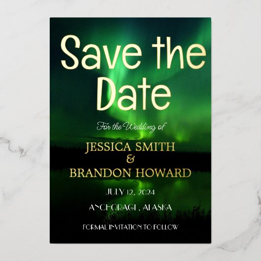 Aurora Borealis Noorderlicht Elegante bruiloft Folie Uitnodiging (Voorkant)
