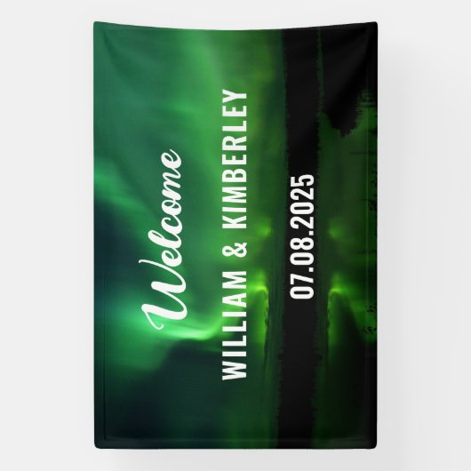 Aurora Borealis Noorderlicht Groene Trouwbanner Spandoek (Verticaal)