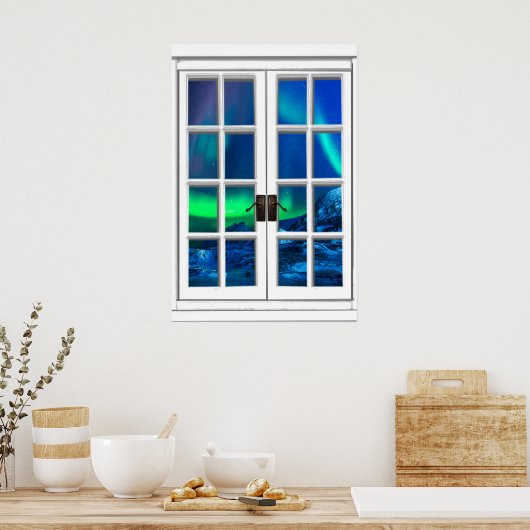 Aurora Borealis Noorderlicht Nep Raam Kunst Poster (Keuken)