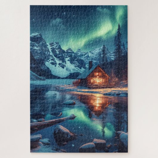 Aurora Borealis Nordic Night Natuur Landschap Legpuzzel (Verticaal)