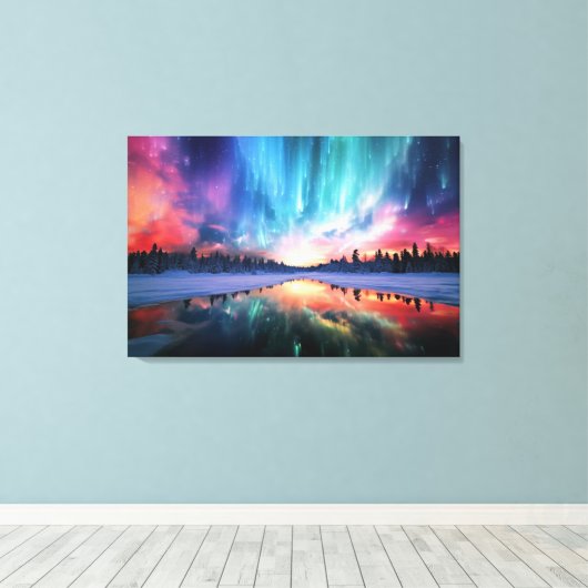 Aurora Borealis, Northern Lights, Canvas Afdruk (Insitu (Houten vloer))