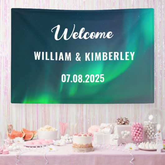 Aurora Borealis Northern Lights Green Wedding Bann Spandoek (Feest)