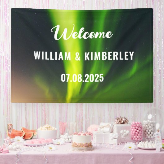 Aurora Borealis Northern Lights Green Wedding Bann Spandoek (Feest)