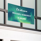 Aurora Borealis Northern Lights Green Wedding Spandoek (Buitenkant Gebouw)