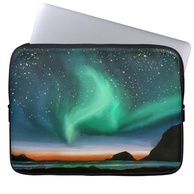 Aurora Borealis - Olie Schilderij Laptop Sleeve (Voorkant)