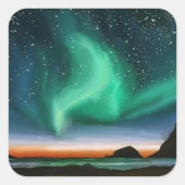 Aurora Borealis - Olie Schilderij Vierkante Sticker (Voorkant)