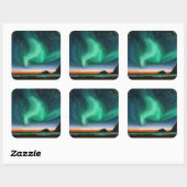 Aurora Borealis - Olie Schilderij Vierkante Sticker (Vel)