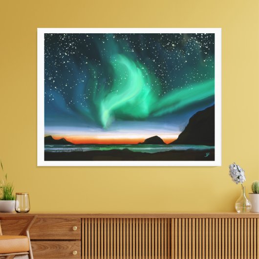 Aurora Borealis - olieverfschilderij Canvas Afdruk (Insitu (Woonkamer))