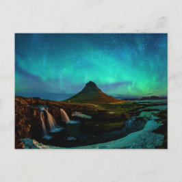 Aurora Borealis op Kirkjufall Mountain in IJsland Briefkaart
