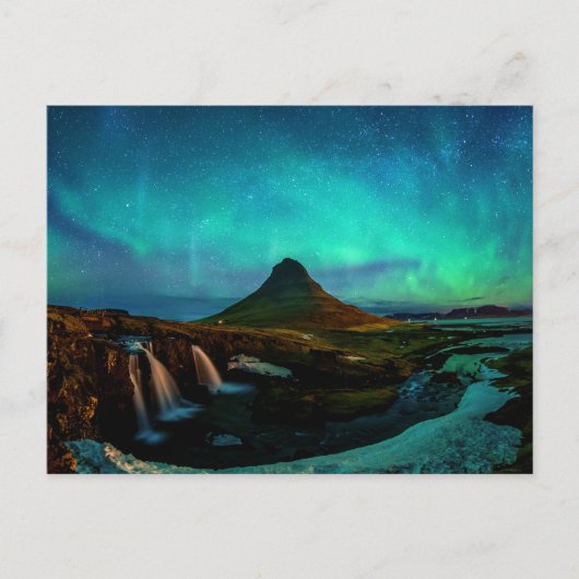 Aurora Borealis op Kirkjufall Mountain in IJsland Briefkaart (Voorkant)