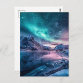 Aurora Borealis over besneeuwd berglandschap Briefkaart (Voorkant / Achterkant)