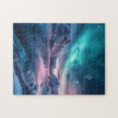 Aurora Borealis over besneeuwd berglandschap Legpuzzel (Horizontaal)