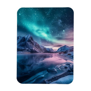 Aurora Borealis over besneeuwd berglandschap Magneet