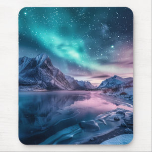Aurora Borealis over besneeuwd berglandschap Muismat