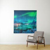 Aurora borealis over de zee kust, sneeuwberg wandkleed (In situ)