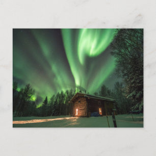 Aurora Borealis over Log Cabin Photo Briefkaart