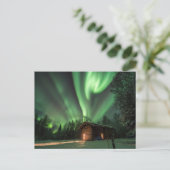 Aurora Borealis over Log Cabin Photo Briefkaart (Staand voorkant)