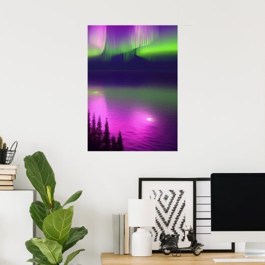 Aurora Borealis over water Poster (Thuiskantoor)