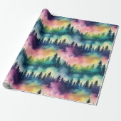 Aurora Borealis Pastel Pines Noorderlicht Cadeaupapier (Uitgerold)