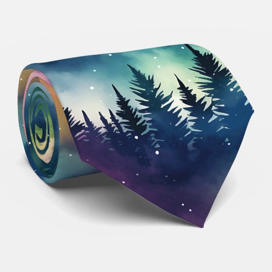 Aurora Borealis Pastel Pines Noorderlicht Stropdas (Opgerold)