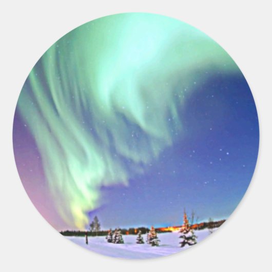 Aurora Borealis Ronde Sticker (Voorkant)