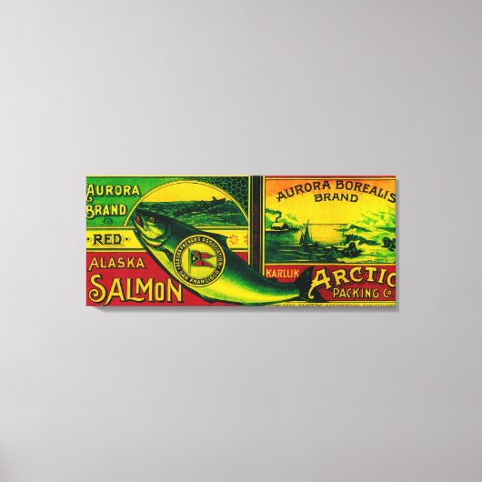 Aurora Borealis Salmon Can LabelKarluk, AK Canvas Afdruk (Voorkant)