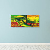 Aurora Borealis Salmon Can LabelKarluk, AK Canvas Afdruk (Insitu (Houten vloer))