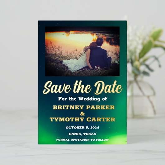 Aurora Borealis Sky QR Code Foto Bruiloft Folie Uitnodiging (Staand Voorkant)