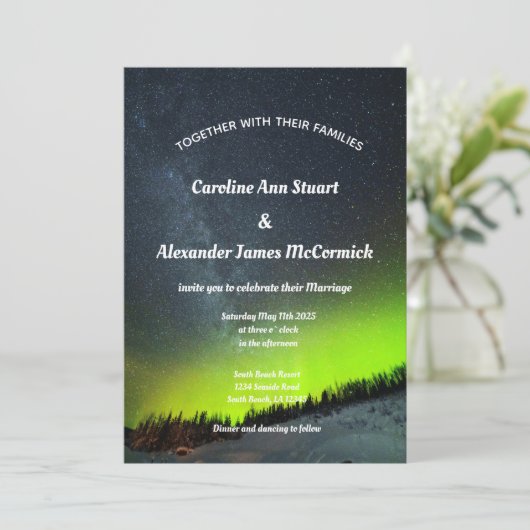 Aurora Borealis Stars Sky Wedding Kaart (Staand voorkant)