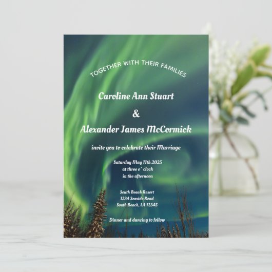 Aurora Borealis Stars Sky Wedding Kaart (Staand voorkant)
