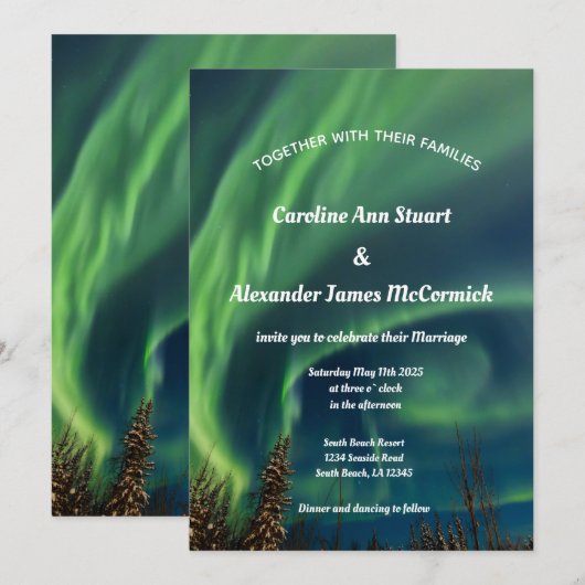 Aurora Borealis Stars Sky Wedding Kaart (Voorkant / Achterkant)