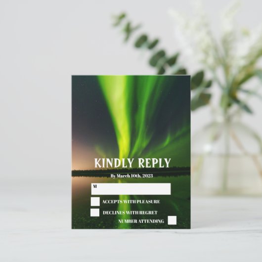 Aurora Borealis Stars Weddenschap RSVP Kaartje (Staand voorkant)