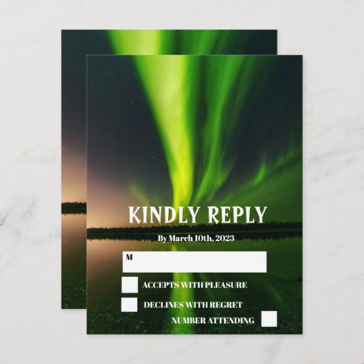 Aurora Borealis Stars Weddenschap RSVP Kaartje (Voorkant / Achterkant)
