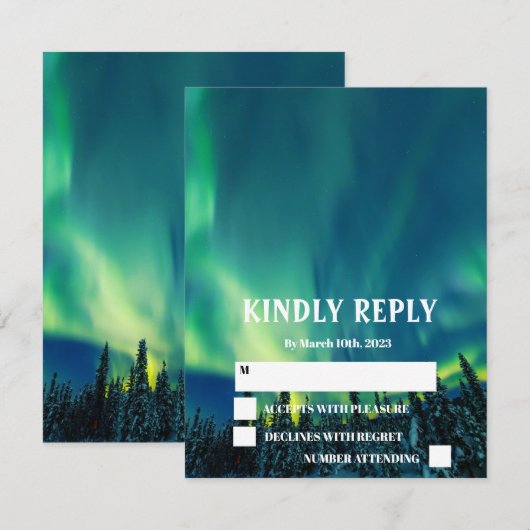 Aurora Borealis Stars Wedding RSV RSVP Kaartje (Voorkant / Achterkant)