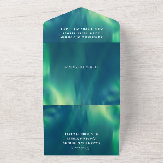 Aurora Borealis Sterrennacht Sterren Sky Bruiloft All In One Uitnodiging (Buitenkant)