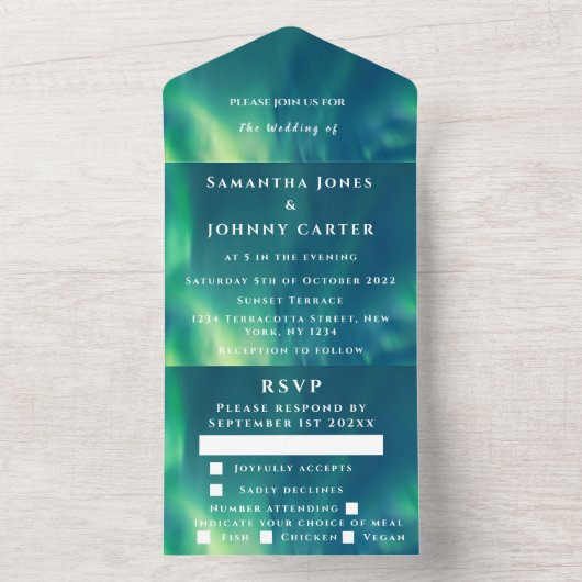 Aurora Borealis Sterrennacht Sterren Sky Bruiloft All In One Uitnodiging (Binnen)