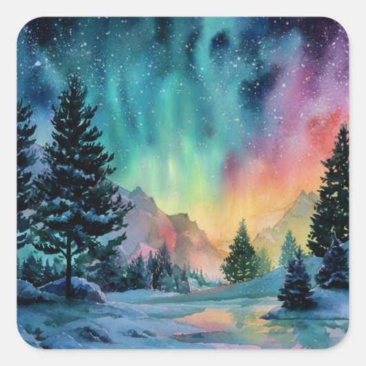 Aurora Borealis Vierkante Sticker (Voorkant)
