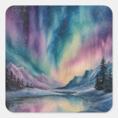 Aurora Borealis Vierkante Sticker (Voorkant)