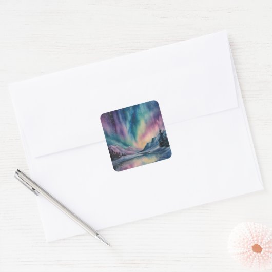 Aurora Borealis Vierkante Sticker (Envelop)