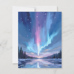 Aurora Borealis Watercolor Noorderlicht Kaart Notitiekaartje