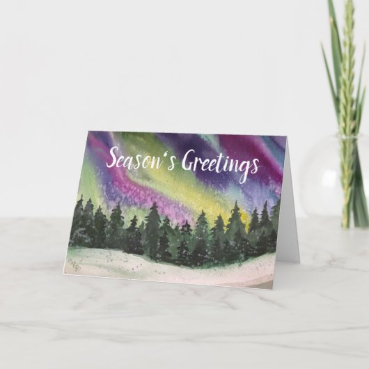 Aurora Borealis Waterverf Kerst Groetekaart Kaart (Voorkant)